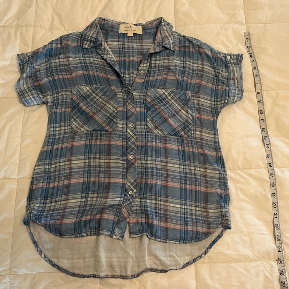 Cloth & Stone women’s Plaid Button-Front Blouse Shirt - Blue Multi - size XS